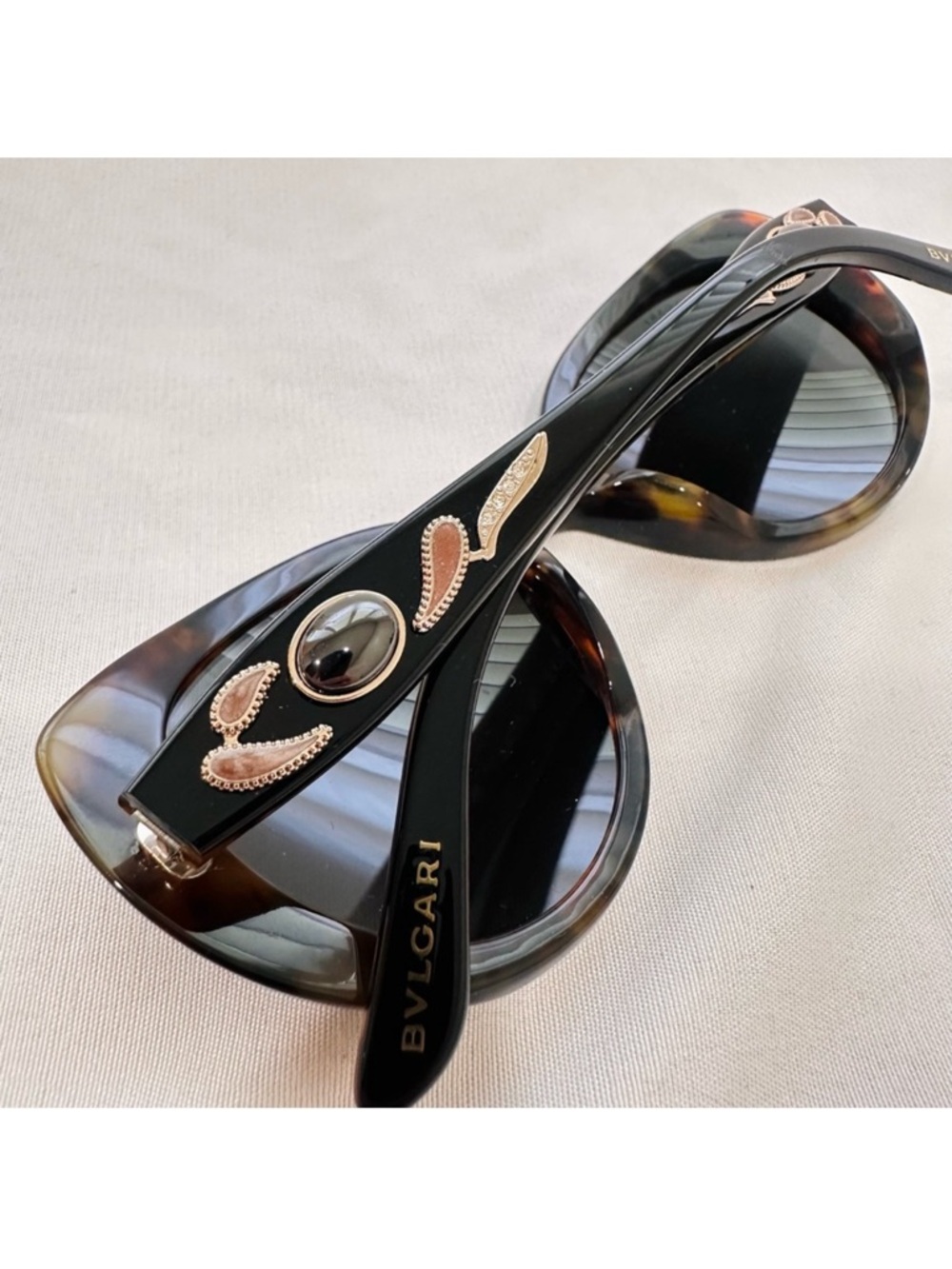 Bulgari Black and Brown Women's Sunglasses with Gold Accents